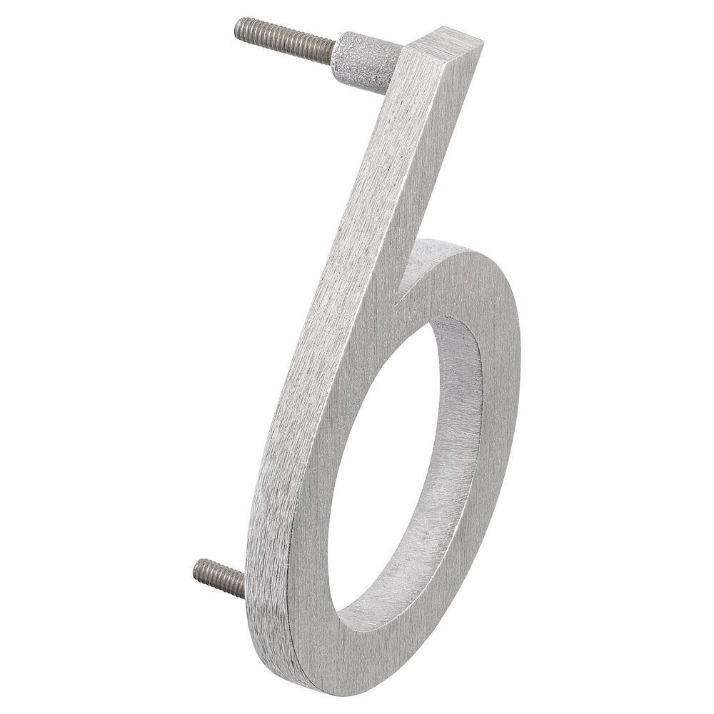 Montague Metal Products 4 in. Brushed Aluminum Floating or Flat Modern House Number 6