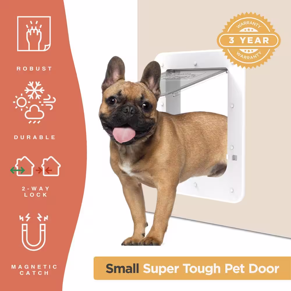 Hakuna Pets 6.7 in. x 9.4 in. Small Super Tough Pet Door, Removable Tunnel, 2 Way Locks, White