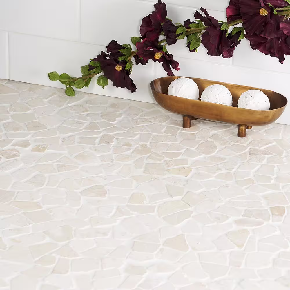 Ivy Hill Tile Countryside Tumbled 11.81 in. x 11.81 in. White Floor and Wall Mosaic (0.97 sq. ft. / sheet)