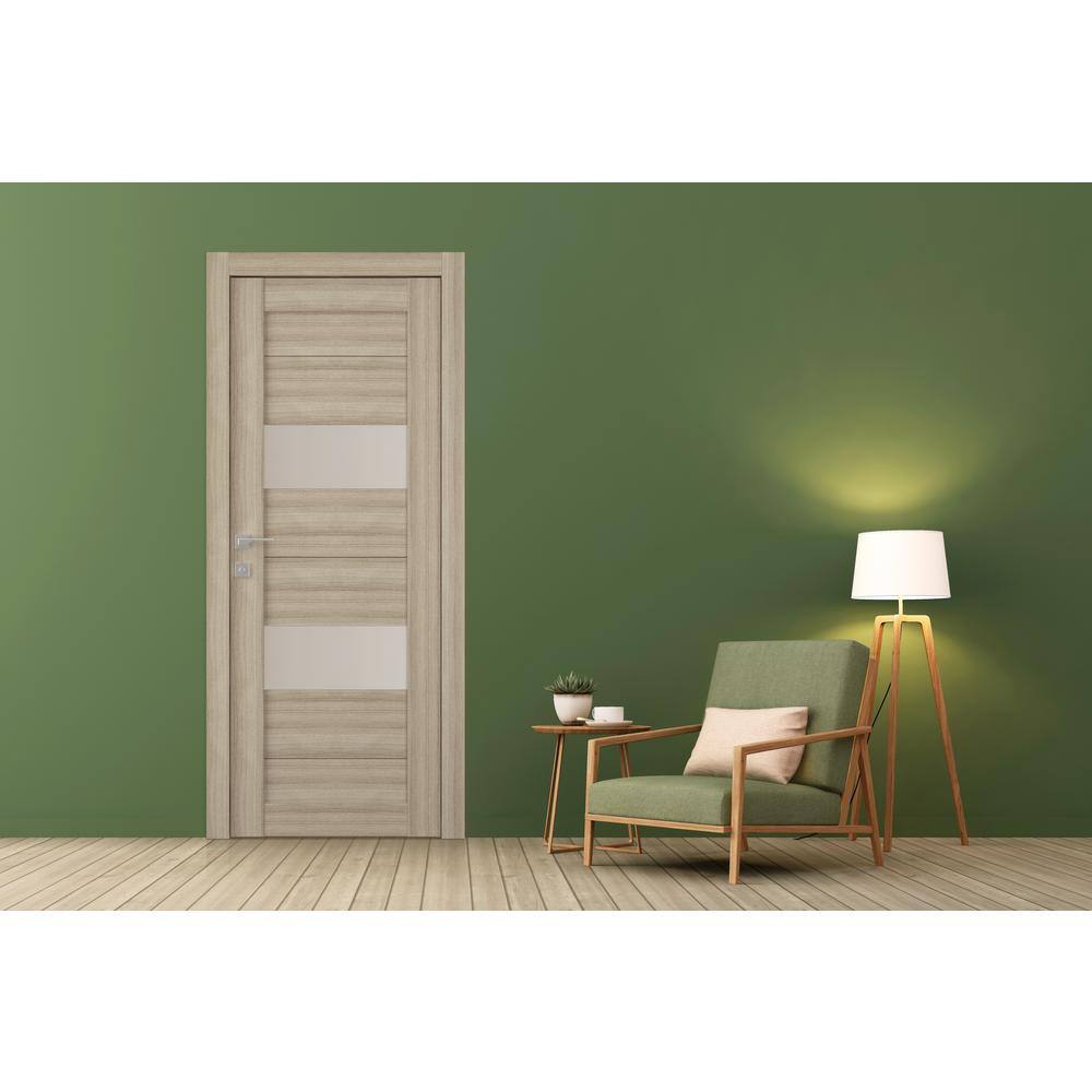 Belldinni Berta 28 in. x 80 in. No Bore Solid Core 2-Lite Frosted Glass Shambor Wood Composite Interior Door Slab
