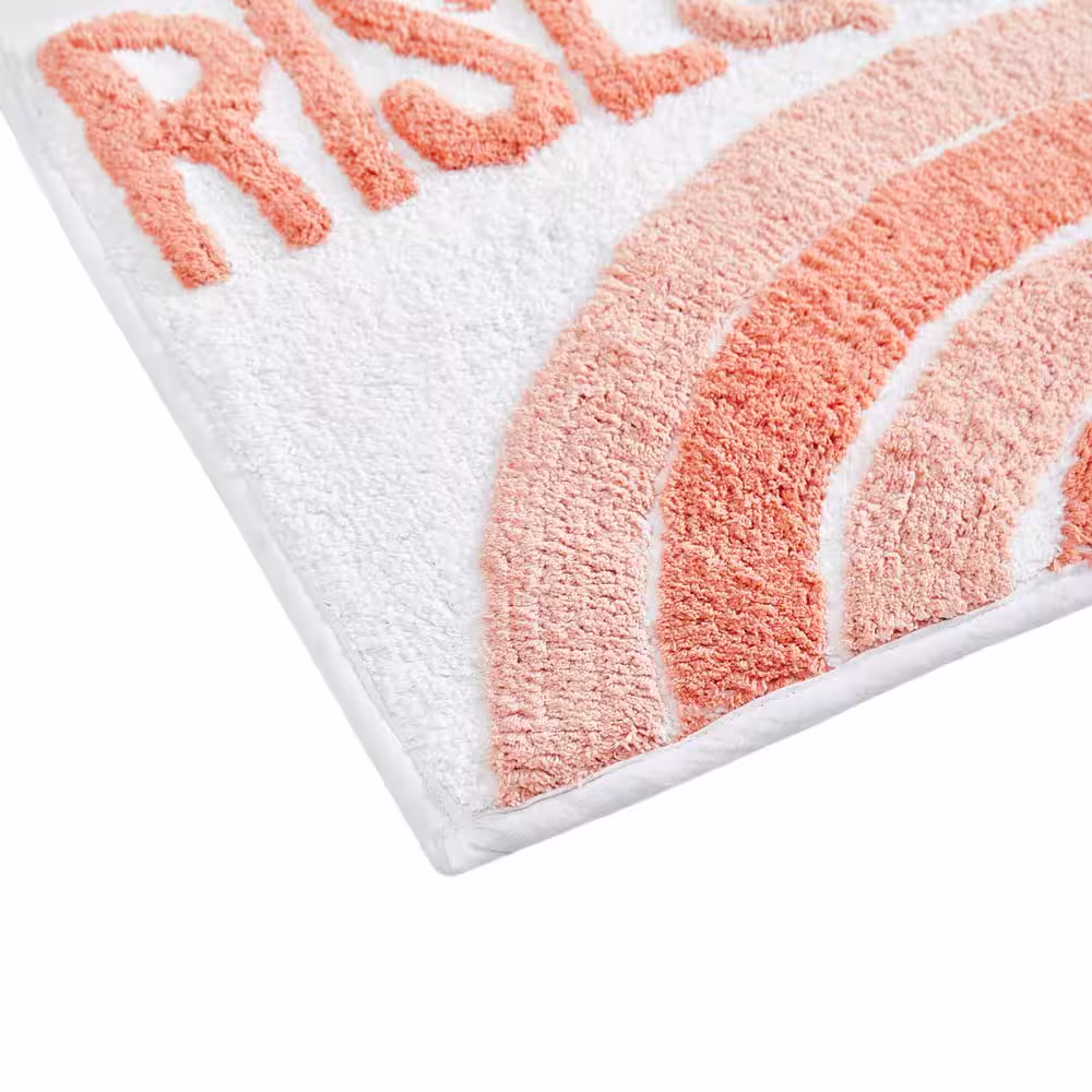 None Rise and Shine Rainbow Multi 20 in. x 32 in. Pink Cotton Rectangular Bath Mat