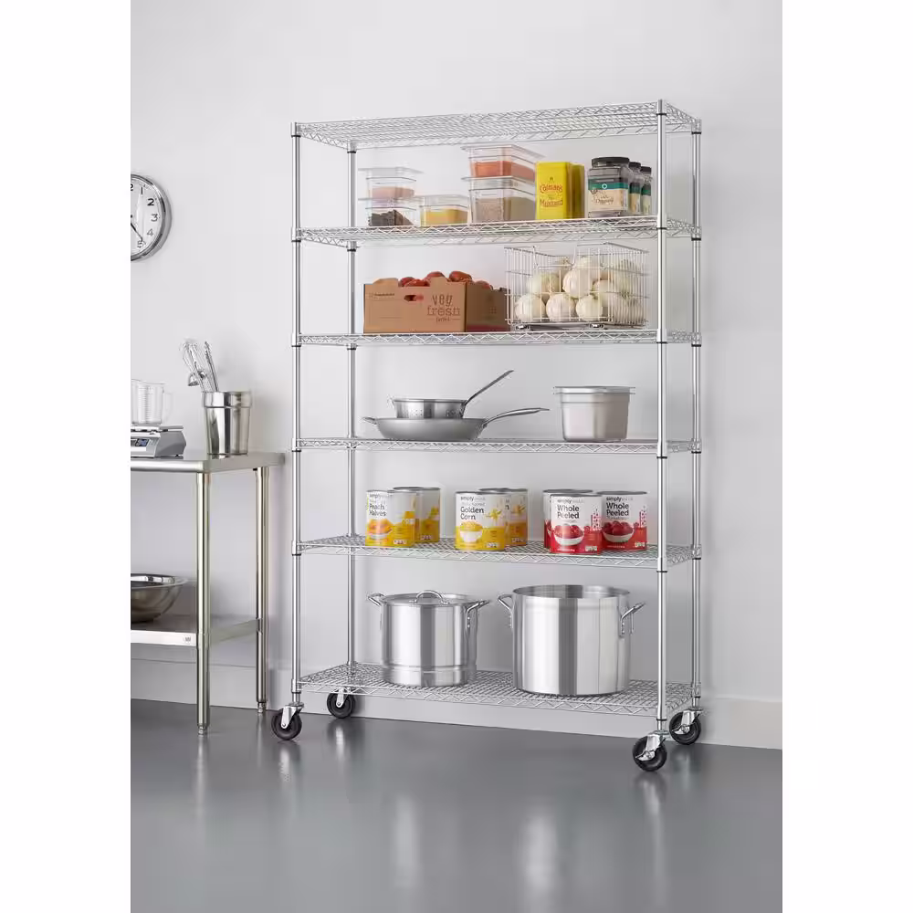 TRINITY 16-Pack Chrome 6-Tier Rolling Steel Wire Shelving Unit (48 in. W x 77 in. H x 18 in. D)
