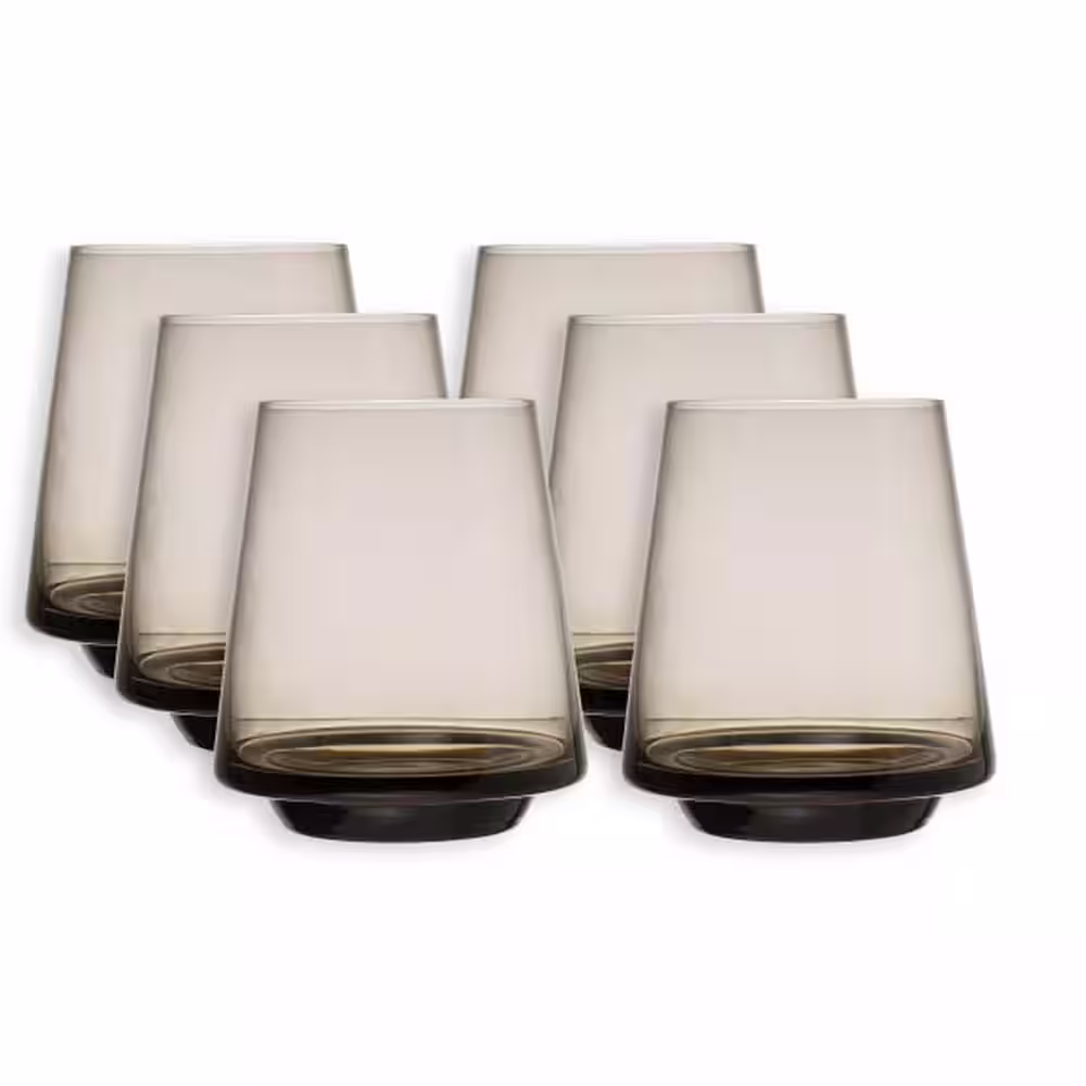 Storied Home 12 oz. Stemless Wine Glass Set with Smokey Grey Clear Glass Finish (Set of 6)