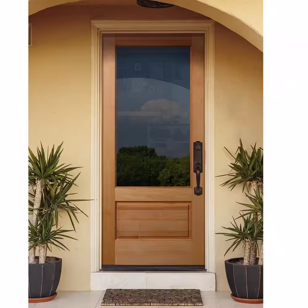 Builders Choice 36 in. x 80 in. 1 Panel Universal/Reversible 3/4-Lite Clear Glass Unfinished Fir Wood Front Door Slab