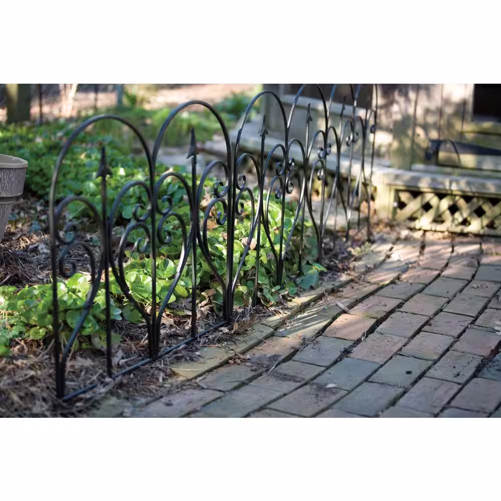 None 31 in. x 24 in. Black Metal Scroll and Finial Garden Edge 4-Pack