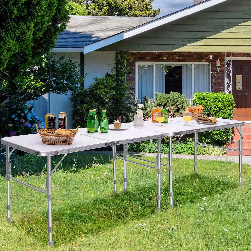 Costway 2-Piece Folding Tables Height Adjustable Aluminum Picnic Table with Carrying Handle