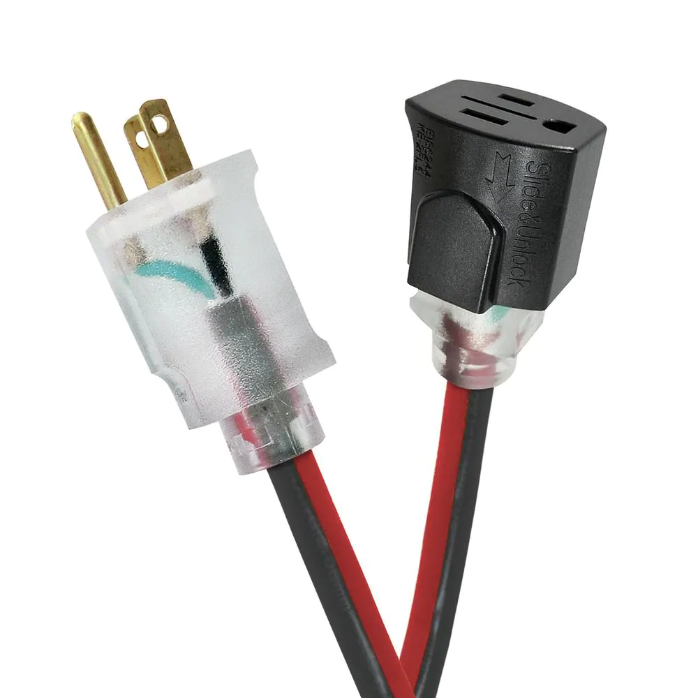 None 50 ft. 14/3 Single Lighted Locking Extension Cord, Red and Black
