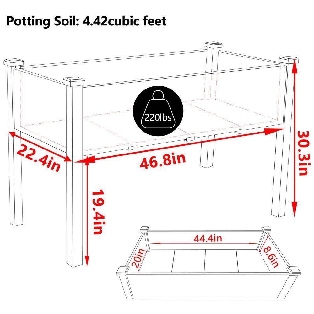 VEIKOUS 47 in. x 23 in. x 30 in. Wooden Raised Garden Bed with Liner