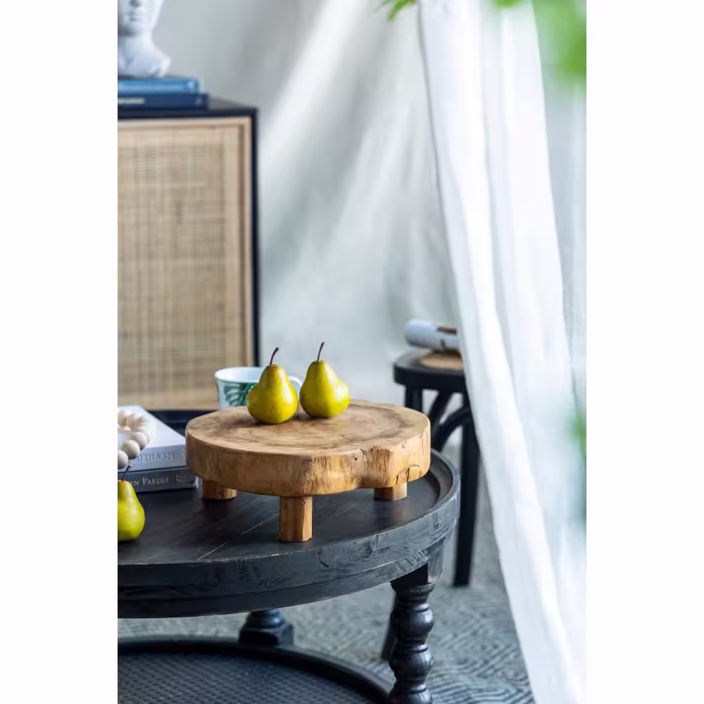 A & B Home Teak Footed Round Trays 11.8 in. Dia. x 3.9 in. Natural (Set of 2)