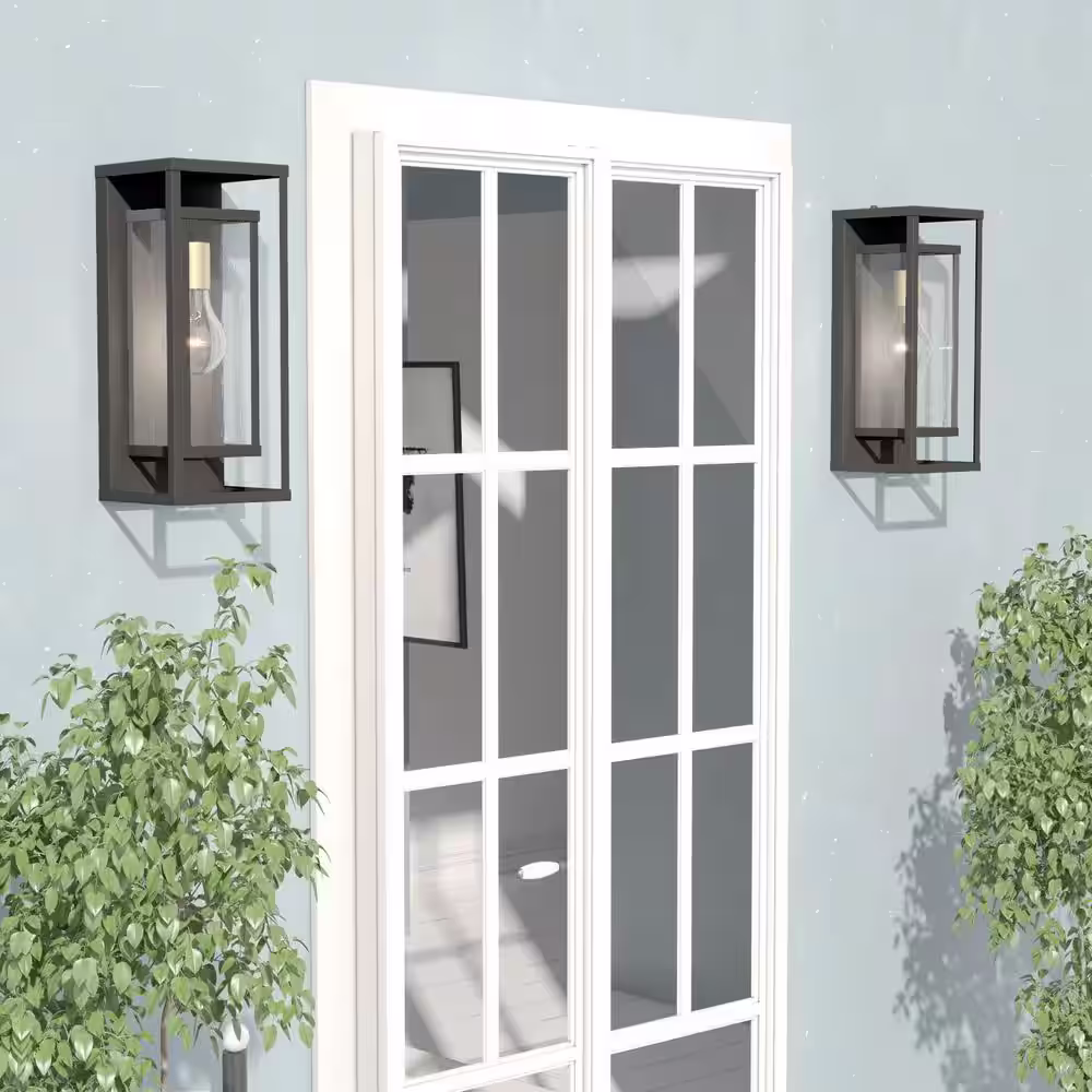 Maxax Montpelier 1-Light Black Hardwired 16 in. H Outdoor Sconce Dusk to Dawn Wall Lantern Sconce