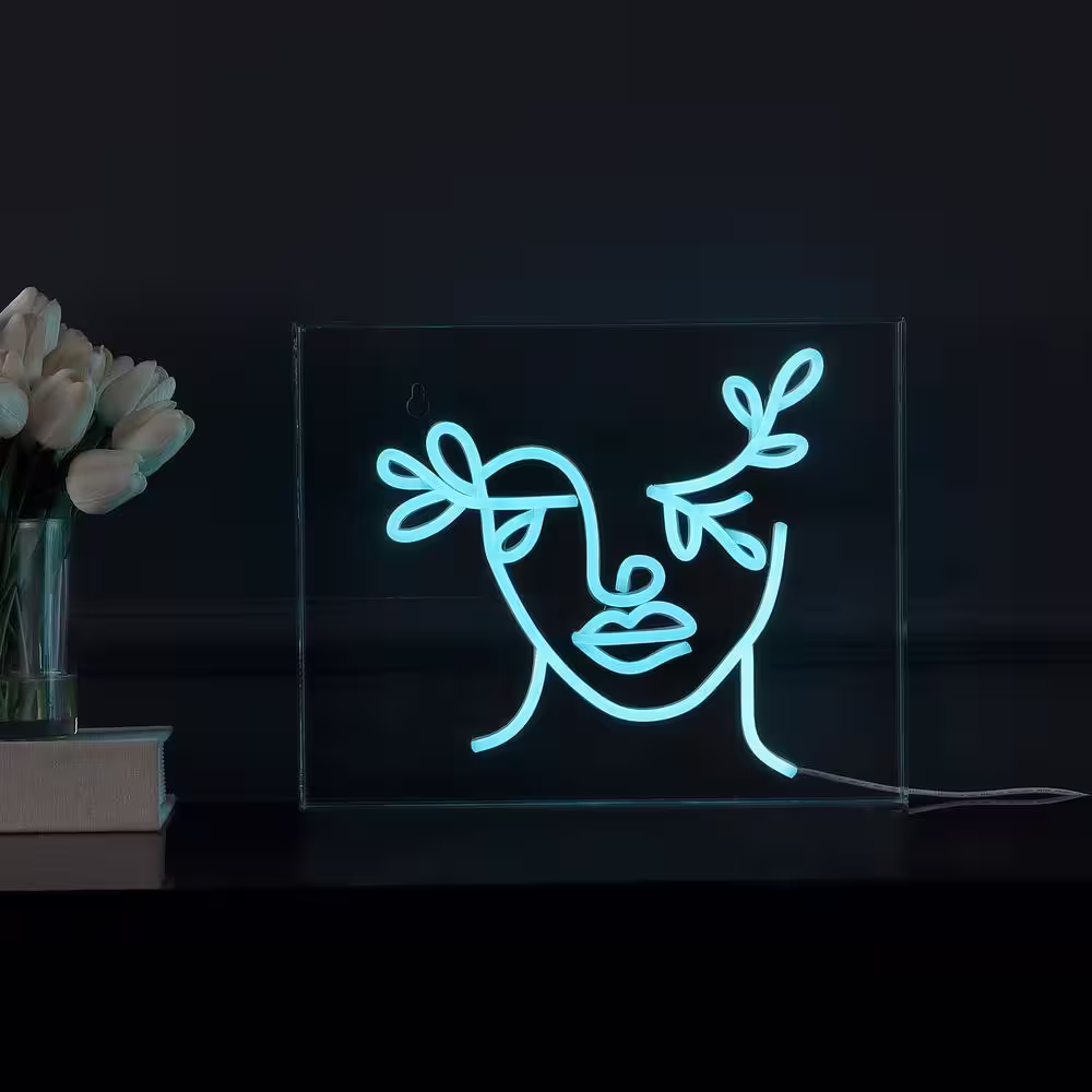 JONATHAN Y Teary Face 13.7 in. x 10.9 in. Contemporary Glam Acrylic Box USB Operated LED Neon Night Light, Blue