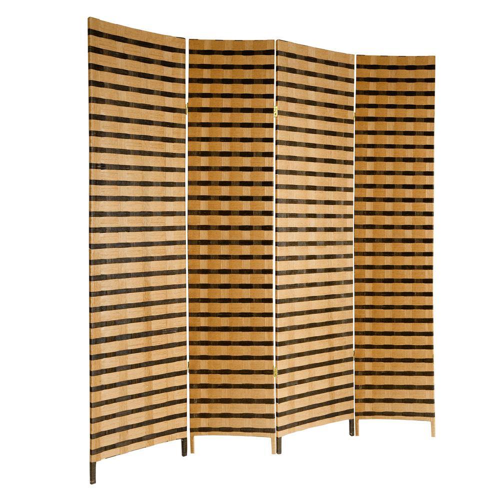 Oriental Furniture 6 ft. Brown 2-Tone Natural Fiber 4-Panel Room Divider