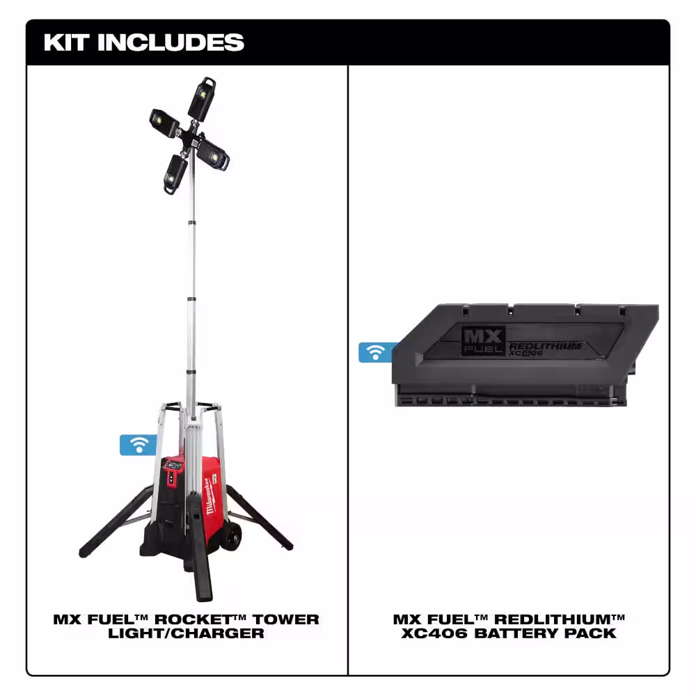 Milwaukee MX FUEL Lithium-Ion Cordless Rocket Tower Light Kit with MX FUEL Lithium-Ion REDLITHIUM XC406 Battery Pack