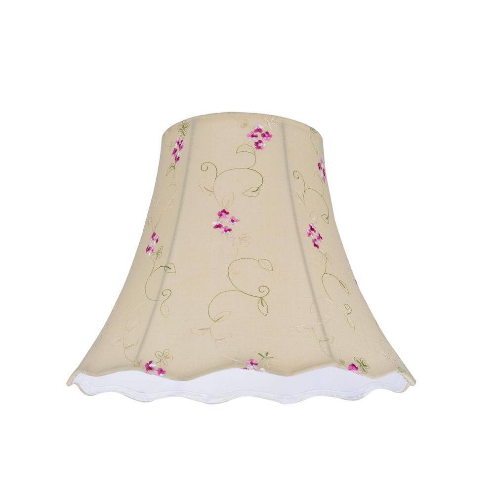 Aspen Creative Corporation 12 in. x 9.5 in. Apricot and Floral Embroidered Design Scallop Bell Lamp Shade