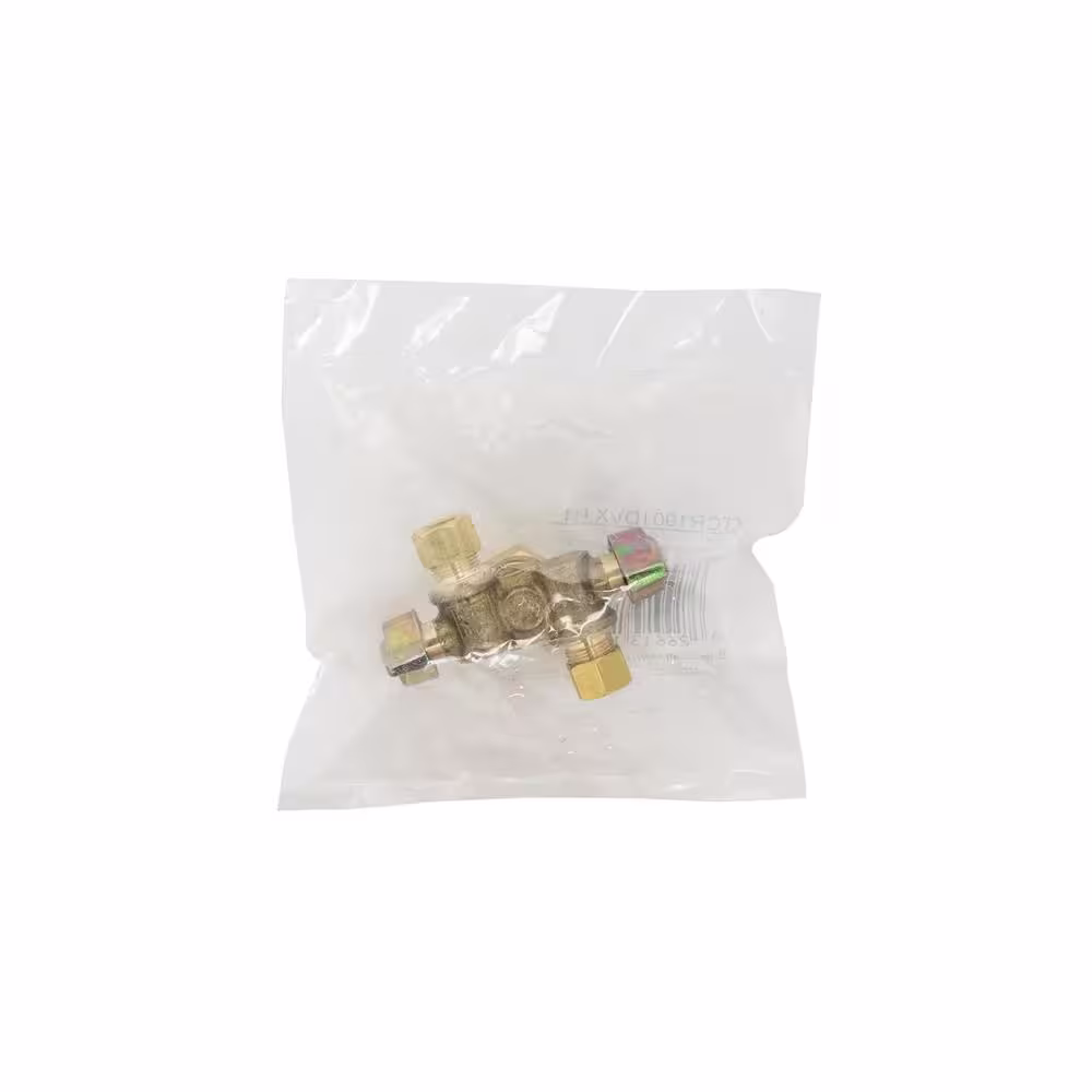BrassCraft 1/2 in. Nominal Comp Inlet x 3/8 in. OD Comp x 3/8 in. OD Comp Dual Outlet Dual Shut-Off 1/4-Turn Angle Ball Valve