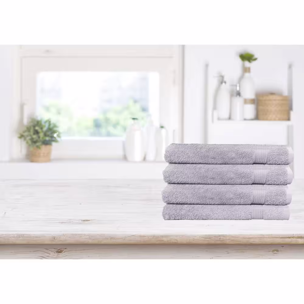 None 4-Piece Gray Geometric 100% Cotton Bath Towel Set