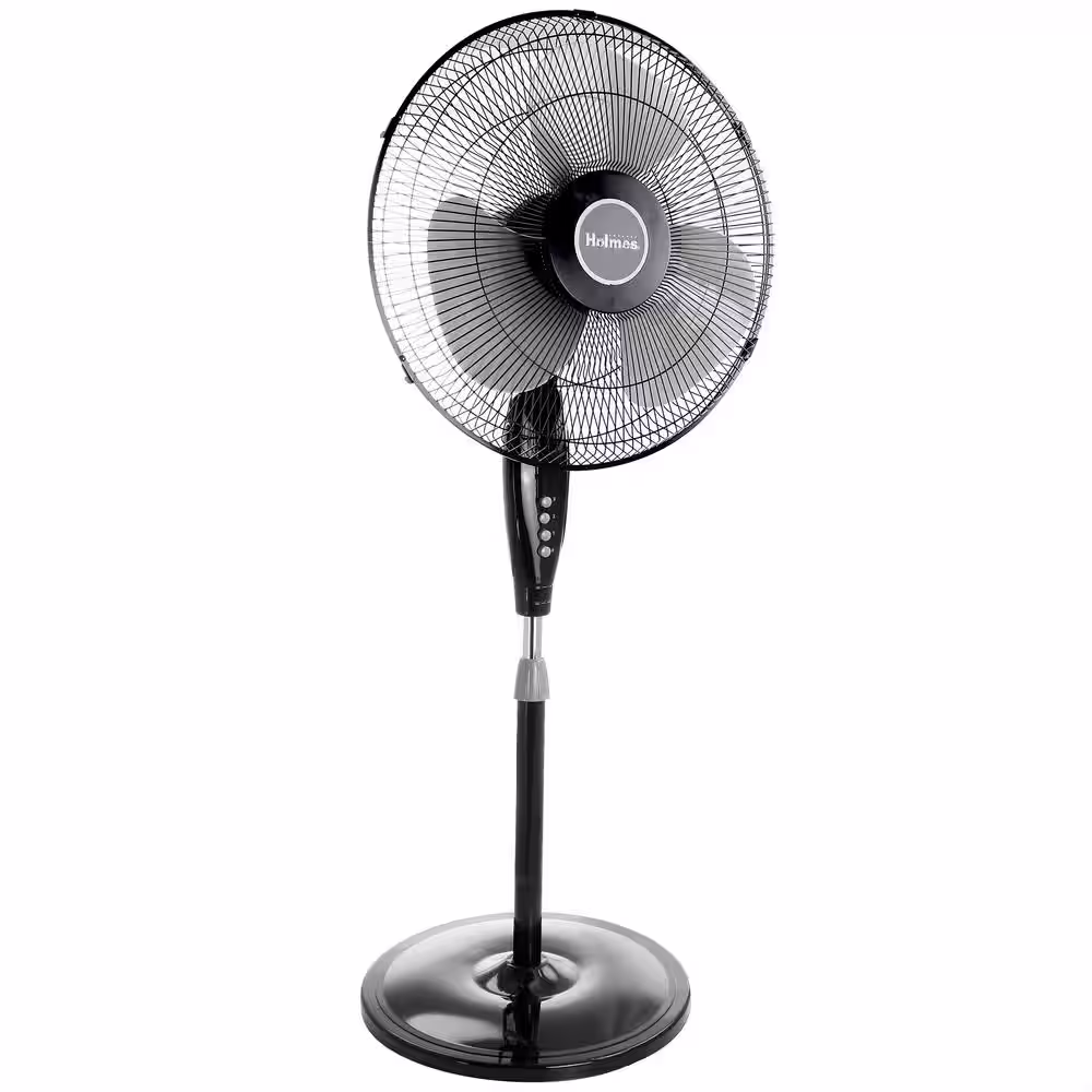 Holmes 16 in. Oscillating Blade Stand Pedestal Fan with Metal Grill in Black