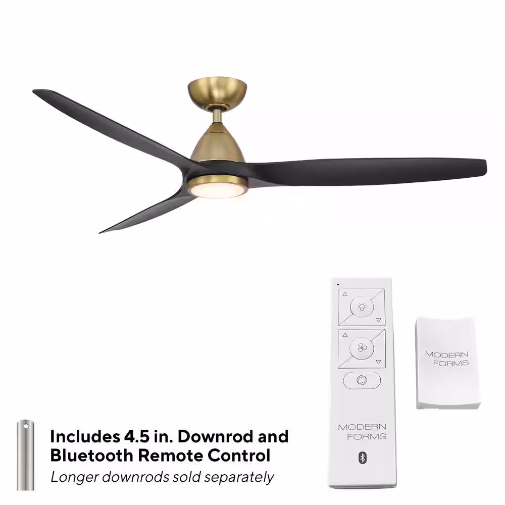 Modern Forms Skylark 62 in. LED Indoor/Outdoor 3-Blade Smart Ceiling Fan in Soft Brass Matte Black with 3000K and Remote Control