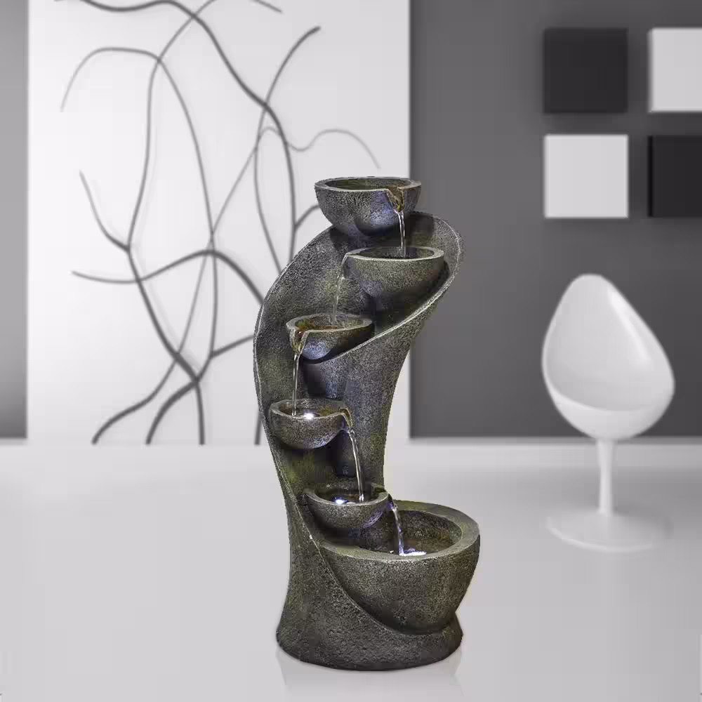Watnature 23.6 in. 6-Tier Outdoor Garden Fountain - Outside Fountains and Waterfalls with Bowls Curved Design for Indoor Outdoor