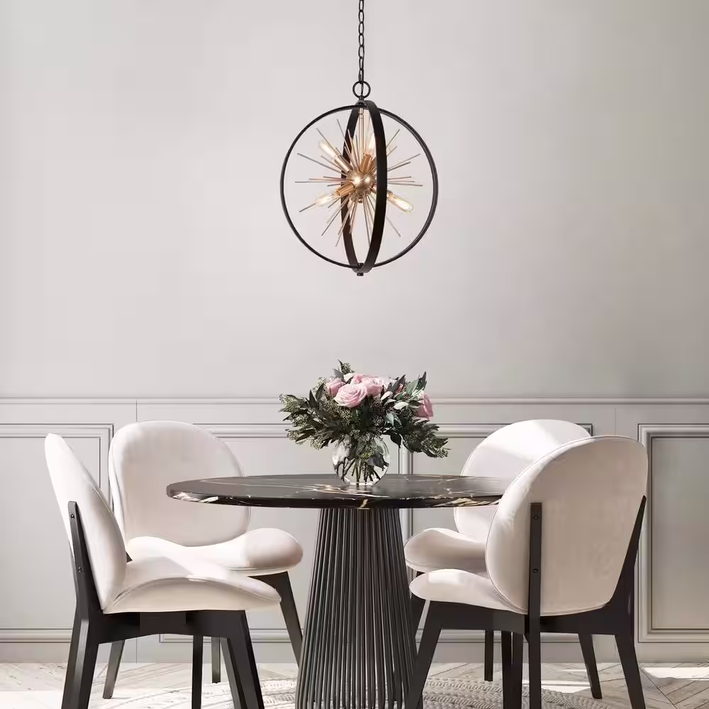 Uolfin Modern Globe Chandelier Pendant Light Cali 6-Light Black & Brass Round Dining Room Chandelier
