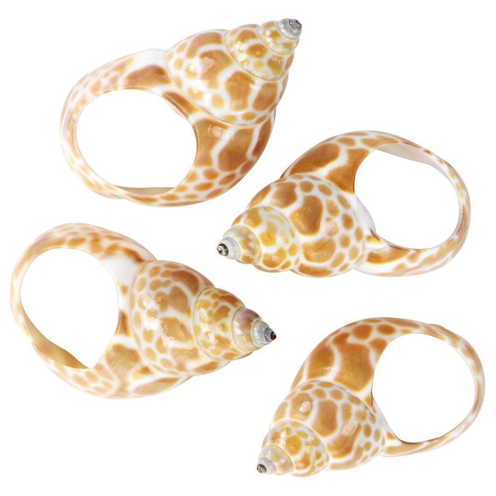 None 1.5 in. x 1 in. Tan Babylon Shell Napkin Rings (4-Piece)