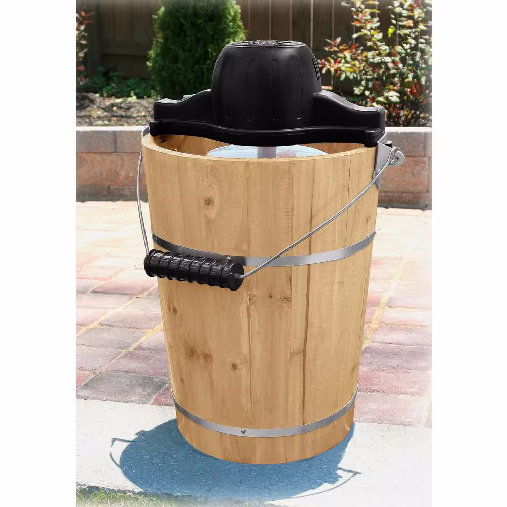 AmeriHome 6 qt. Pine Ice Cream Maker with Pine Tub, Ice Crusher and Mixing Paddle