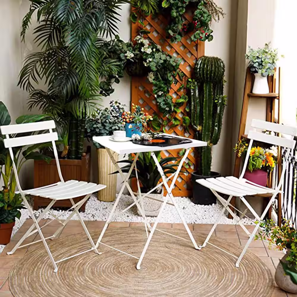 None 3-Piece Patio Bistro Set with Metal Foldable Table and Chairs