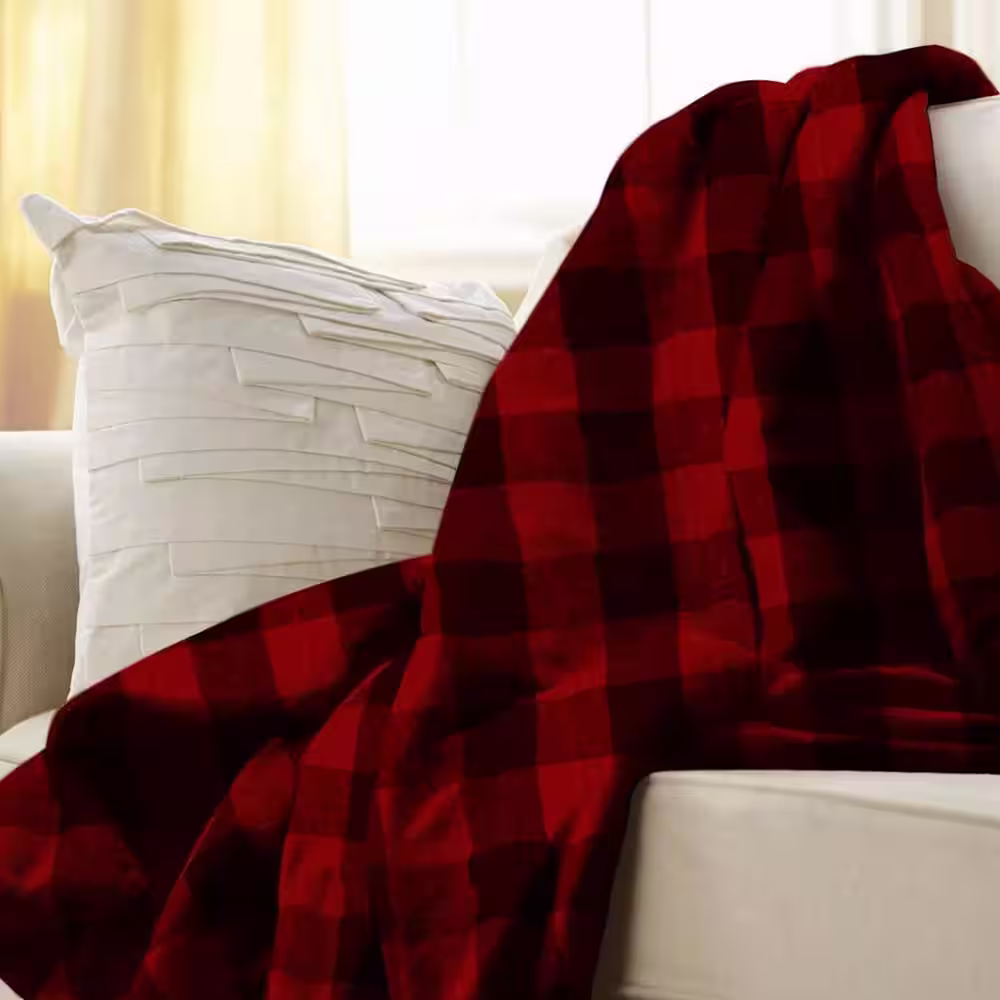 Sunbeam 50 in. x 60 in. Red Plaid Micro Plush Electric Blanket