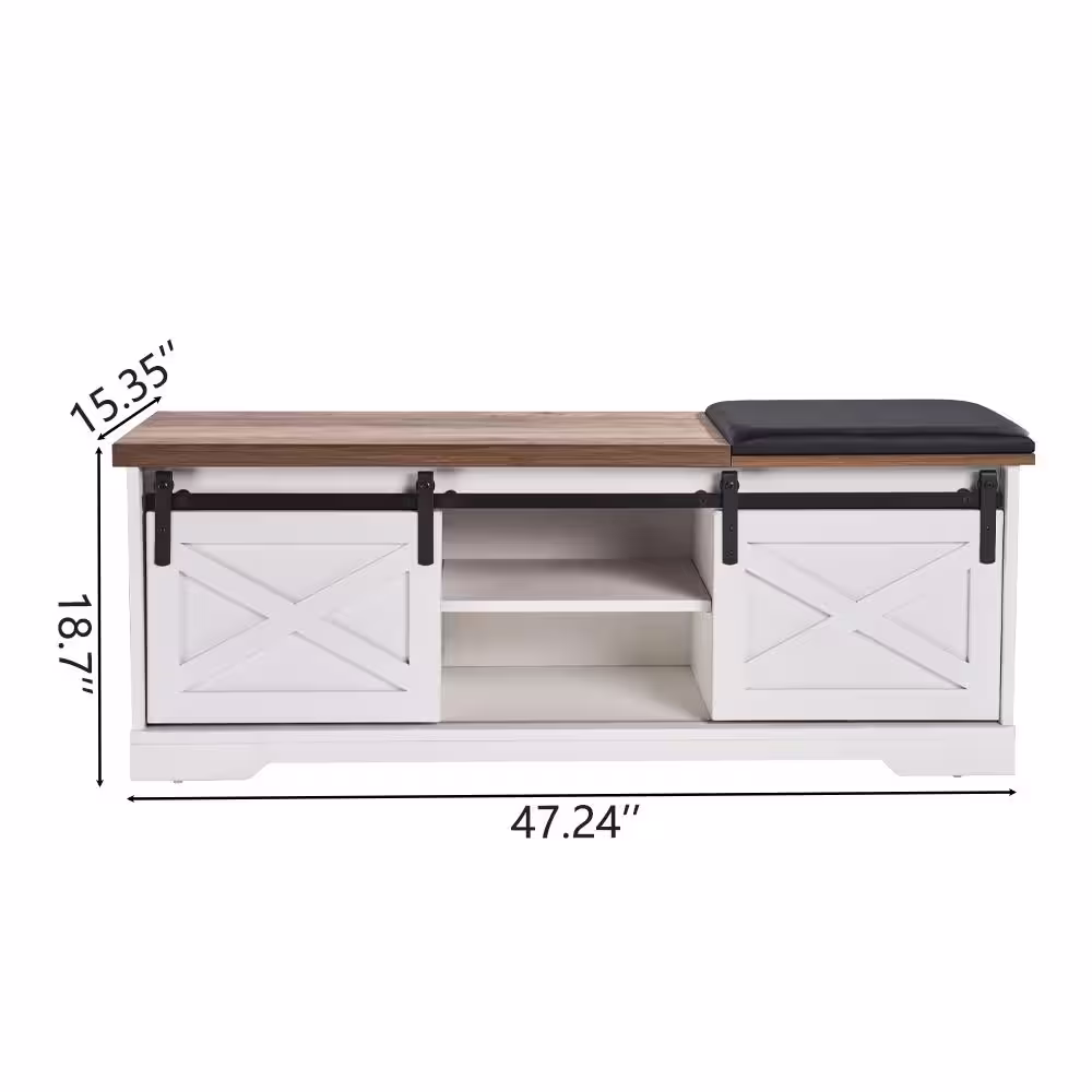 None 18.7 in. H x 47.24 in. W Light Brown Modern Farmhouse Sliding Barn Door Entry Bench Shoe Storage Bench