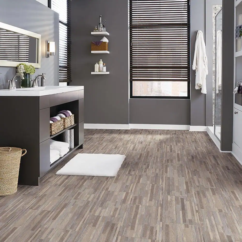 TrafficMaster Beach Sand 3 MIL x 12 in. W x 25 in. L Peel and Stick Water Resistant Vinyl Tile Flooring (30.2 sqft/case)