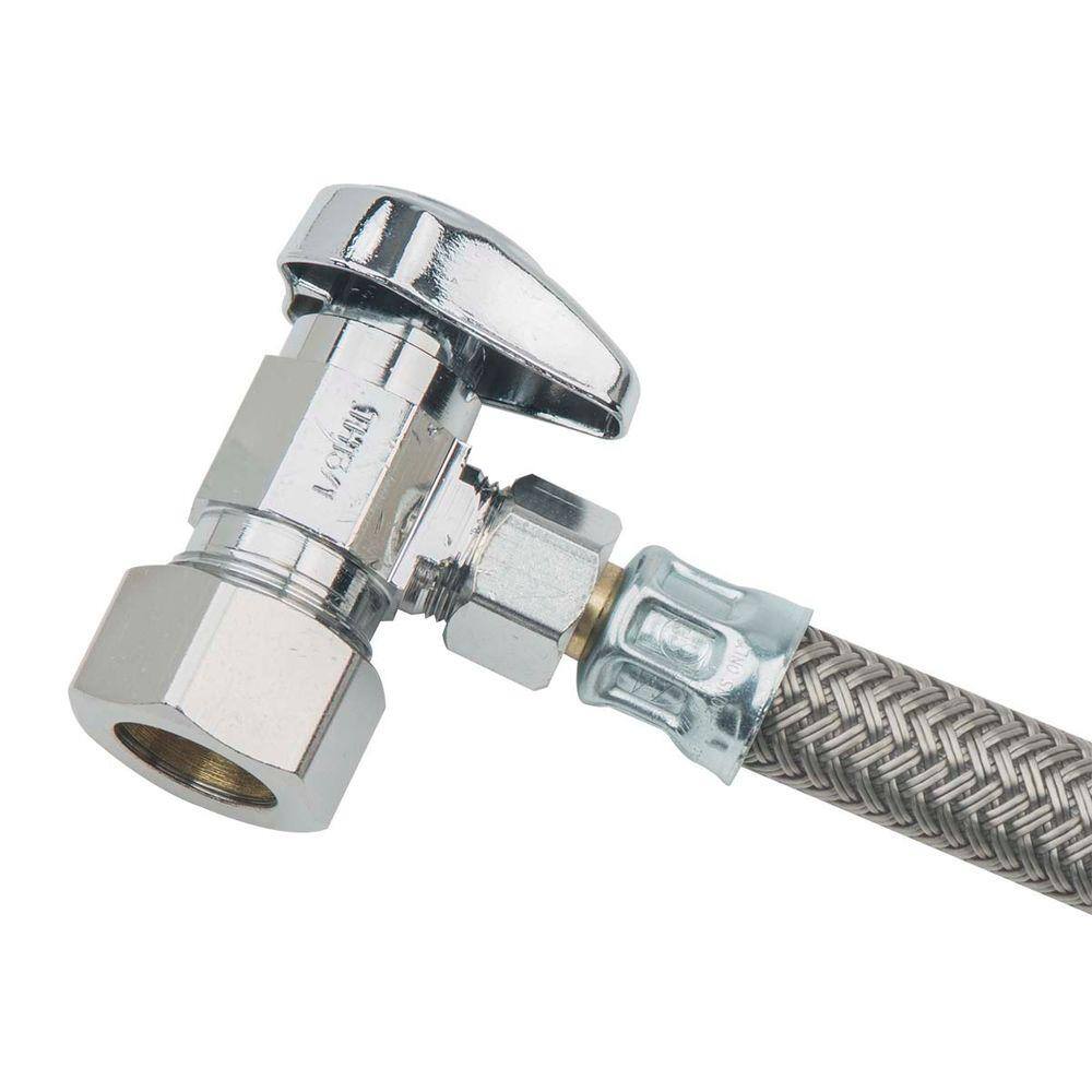 BrassCraft Faucet Kit: 1/2 in. Comp 1/4 Turn Angle Valve x 1/2 in. FIP x 16 in. Faucet Braided Supply Line with Flange