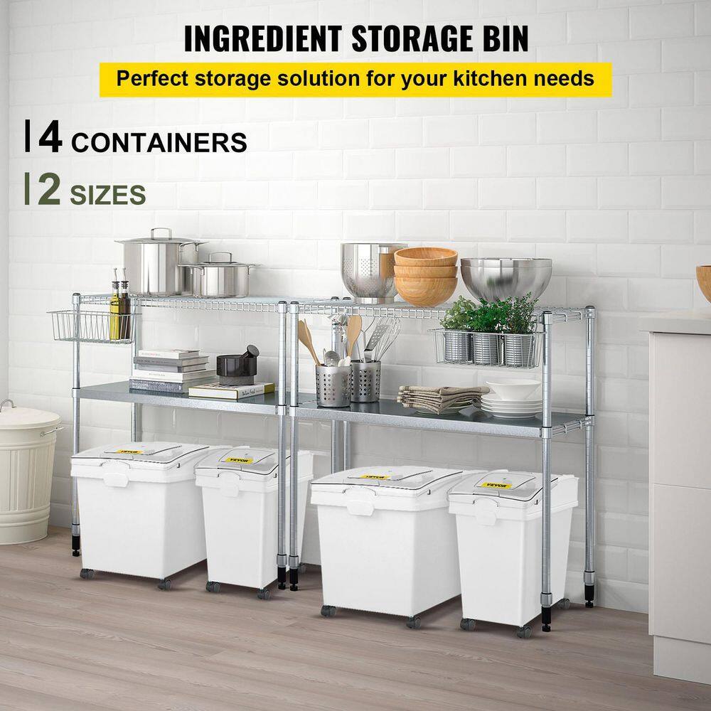 VEVOR Ingredient Bin 10.5+6.6 gal. Ingredient Storage Bin with Wheels PP Material Flour Bins with Scoop, 4 Pcs/Set