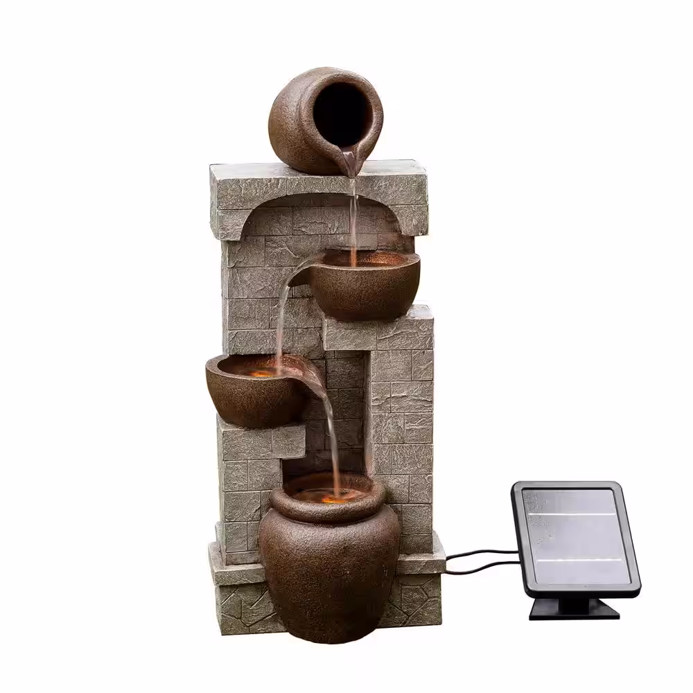 Teamson Home Solar Powered Tiered Wall Fountain with Bowls and Pots
