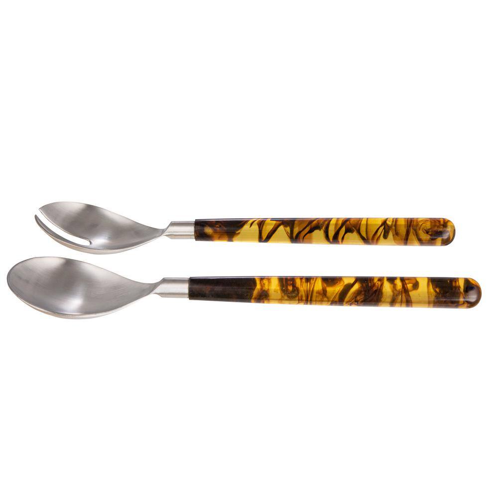 None 2-Piece Stainless Steel Salad Servers with Marbled Resin Handles