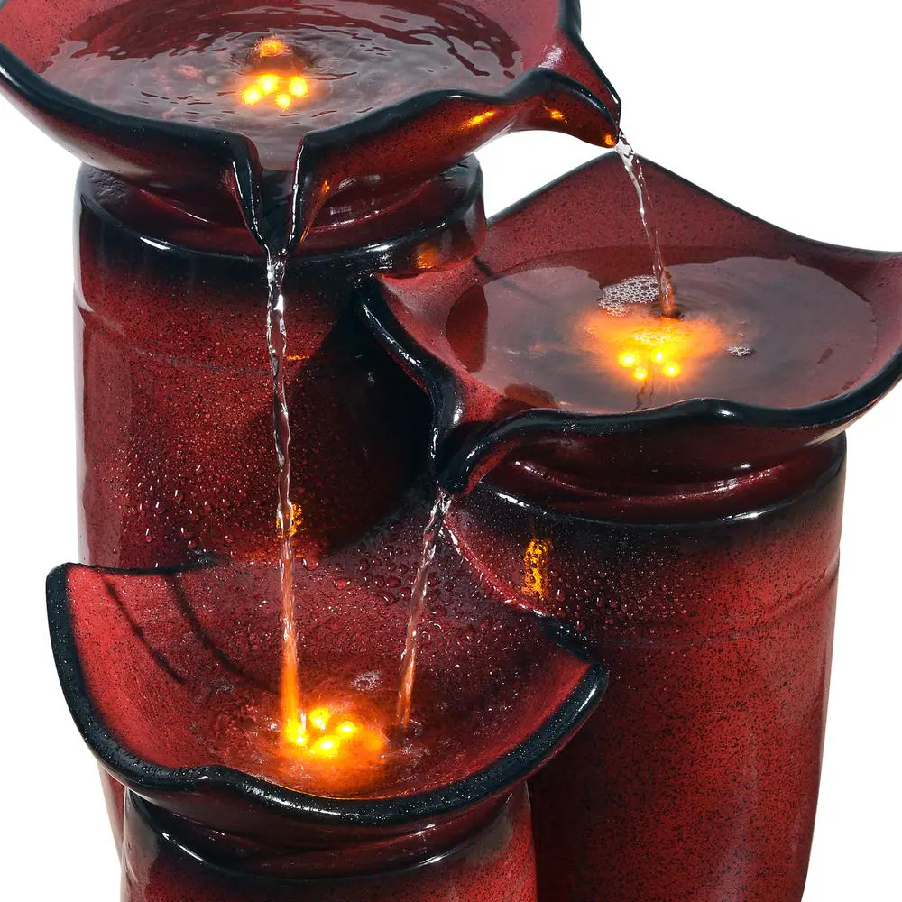 Teamson Home Outdoor 3-Tier Glazed Cascade Pots Fountain in Gradient Red