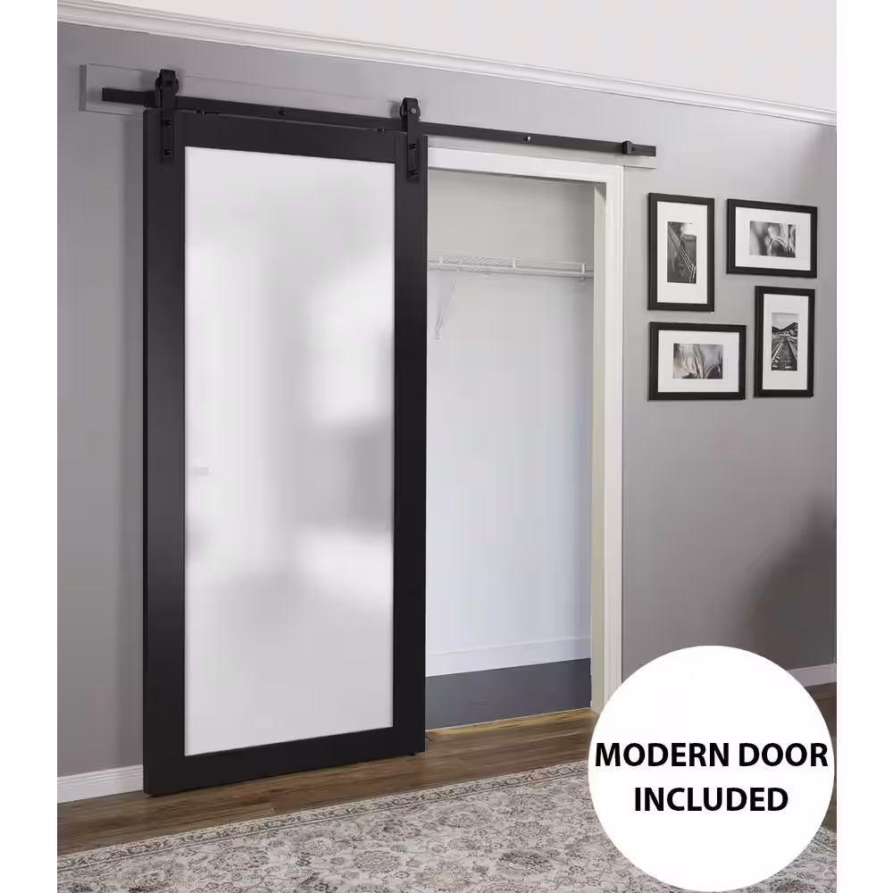 Sartodoors 36 in. x 96 in. 1-Panel No Bore Solid Full Lite Frosted Black Finished Pine Wood Interior Door Slab