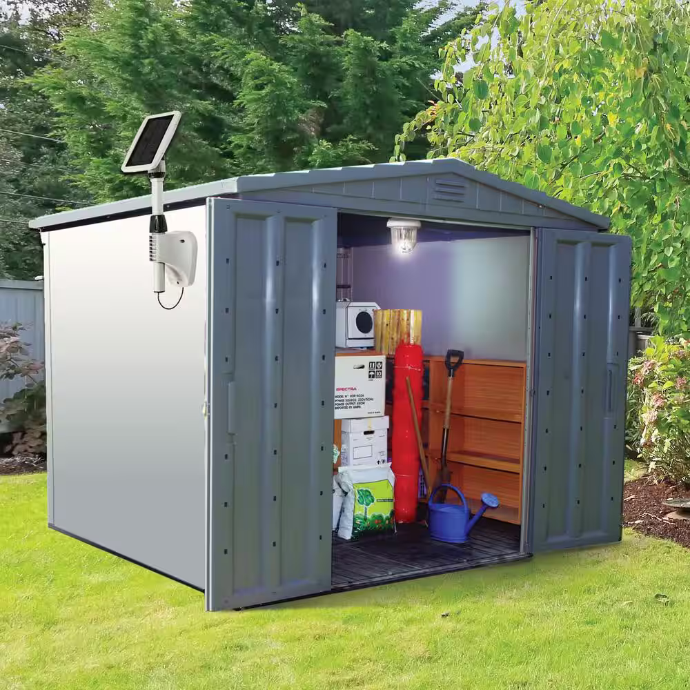 GAMA SONIC Light My Shed IV Solar Shed Light 67-Watt Equivalent 2-Light Integrated LED White Solar Area Light, 6000K