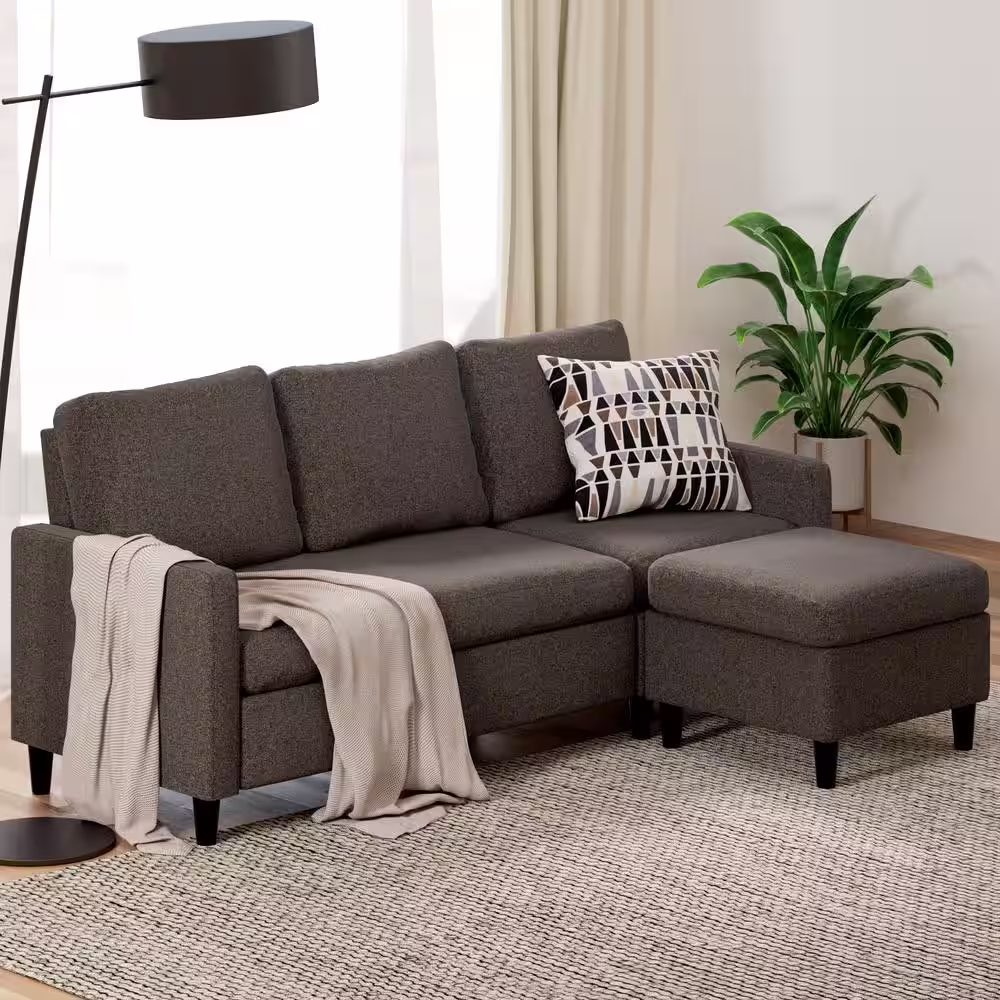 Zinus Hudson 75.87 in. Polyester Convertible Sectional Sofa with Reversible Chaise Dark Gray