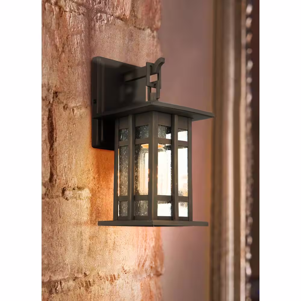 Eglo Arlington Creek 5.39 in. W x 10.87 in. H 1-Light Matte Bronze Outdoor Wall Lantern Sconce Clear Seedy Glass Panels