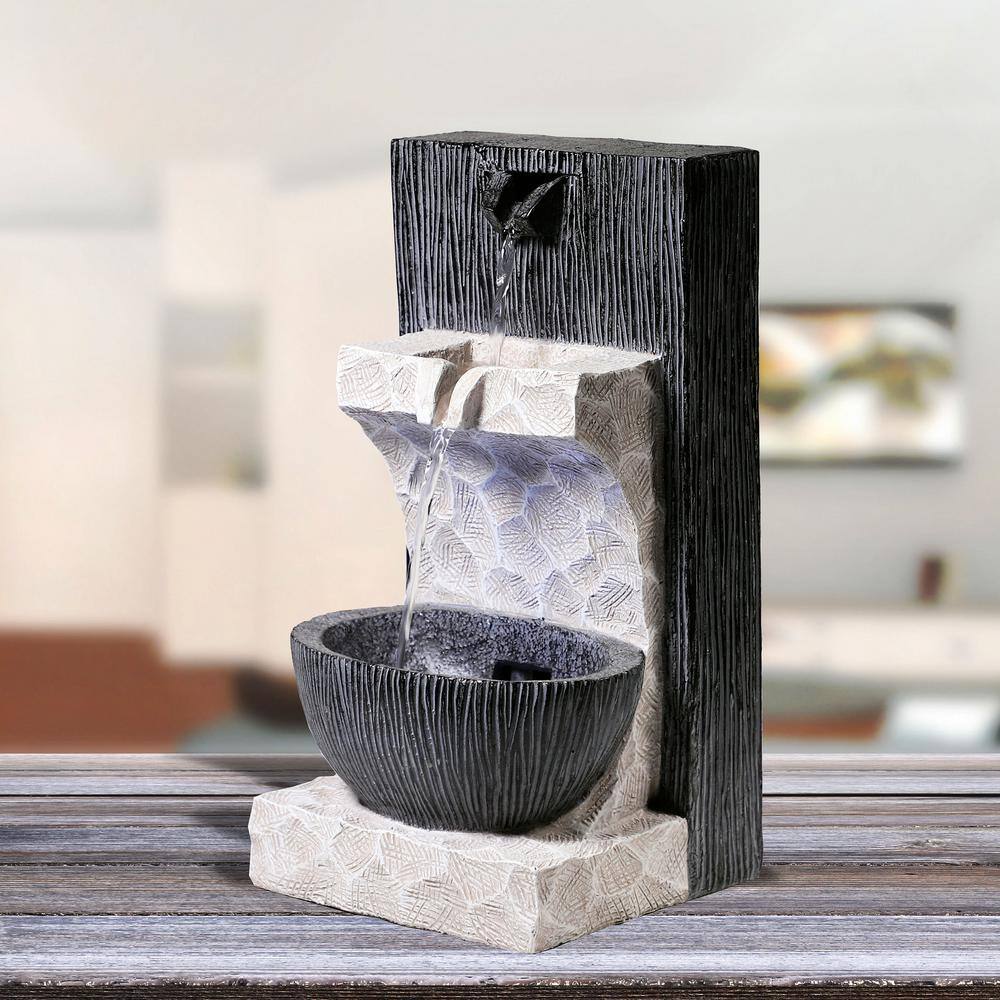 Alpine Corporation 14 in. Tall Modern Cascading Tabletop Fountain Decoration with LED Lights
