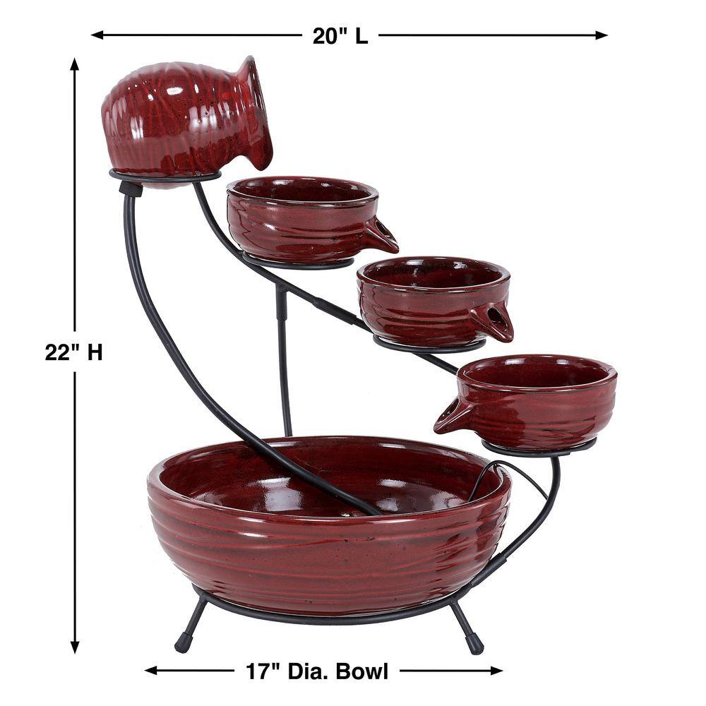 Smart Solar Lava Red Finish Lava Ceramic Solar Cascade Fountain