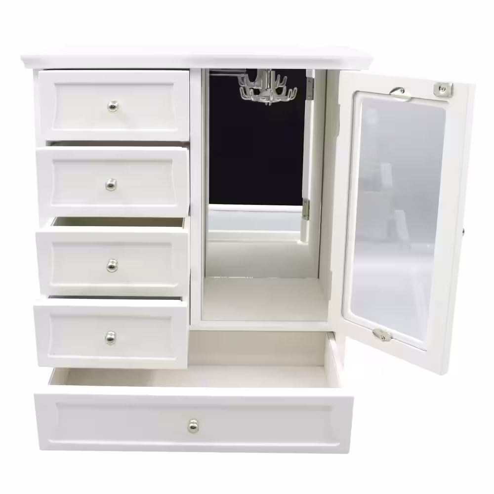 None Glass Front Door White Jewelry Box