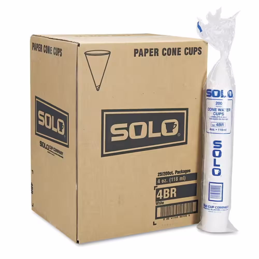 DART 4 oz. White Cone Water Disposable Paper Cups, 200 / Bag, 25 Bags / Carton