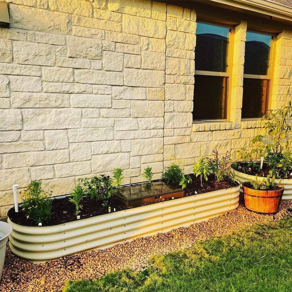 vego garden 17 in. 10-In-1 Modular Pearl White Metal Raised Garden Bed