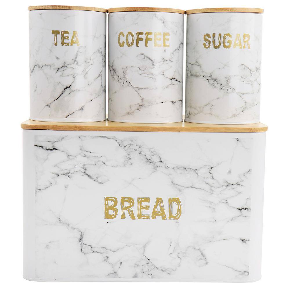 MegaChef 4-Piece Iron Canister Set in Marble