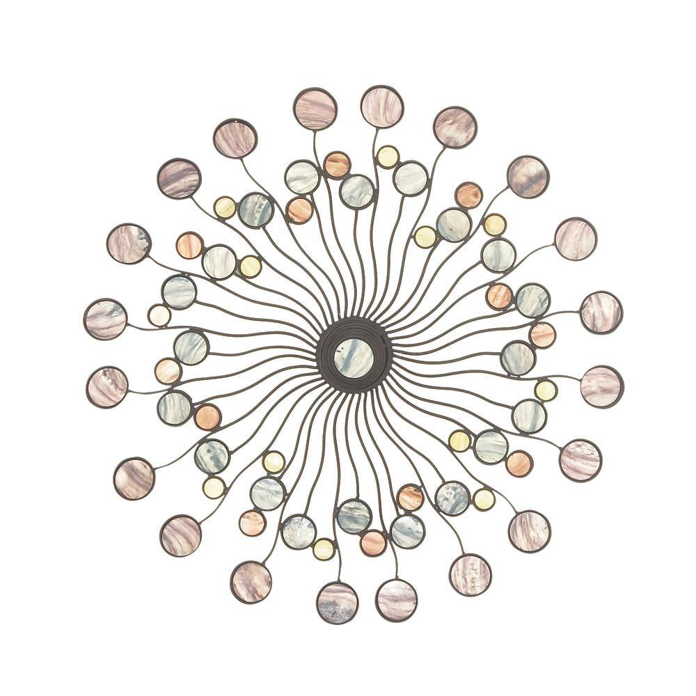 Litton Lane Metal Multi Colored Sunburst Wall Decor with Marble Inspired Accents