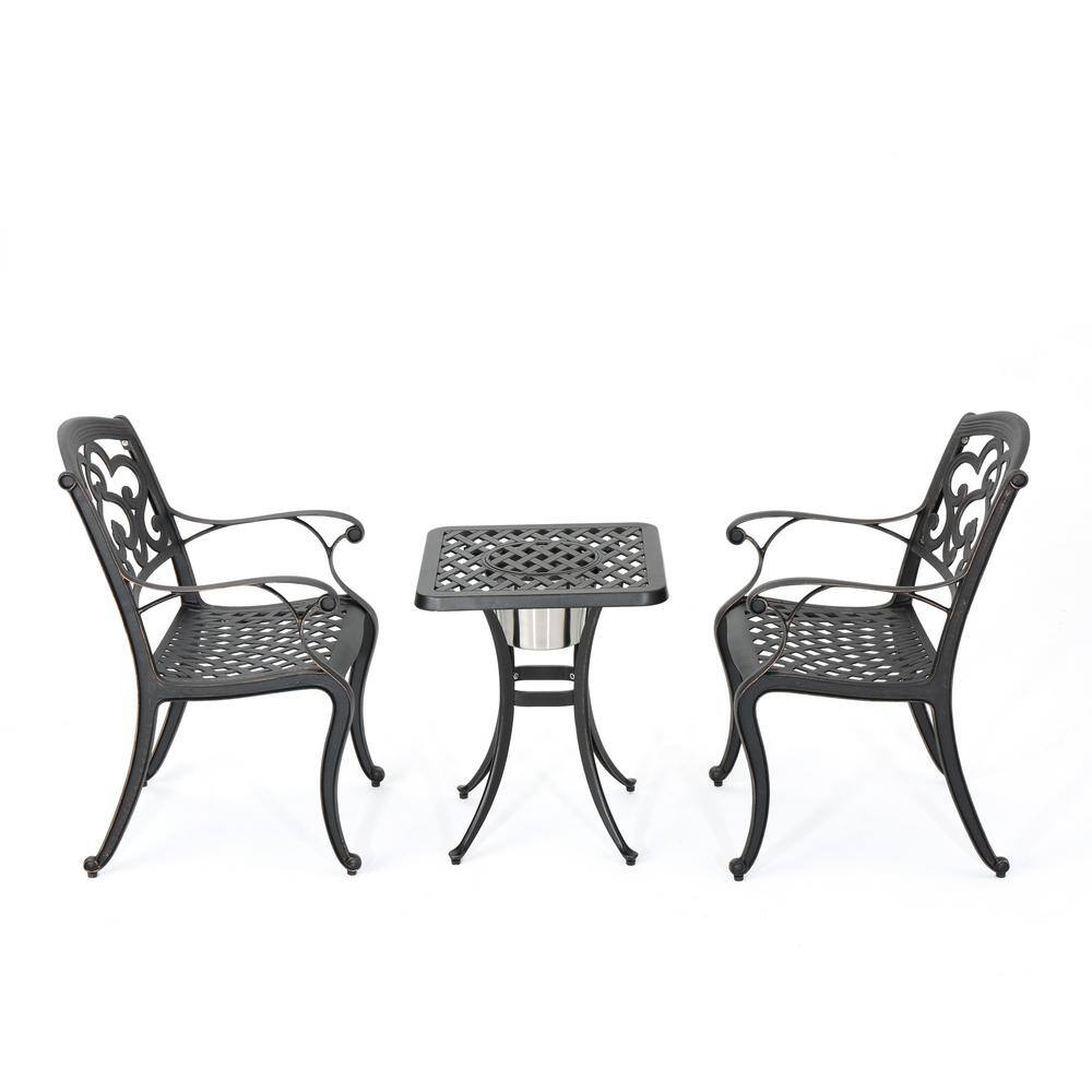 Noble House Alexa Shiny Copper 3-Piece Aluminum Outdoor Bistro Set