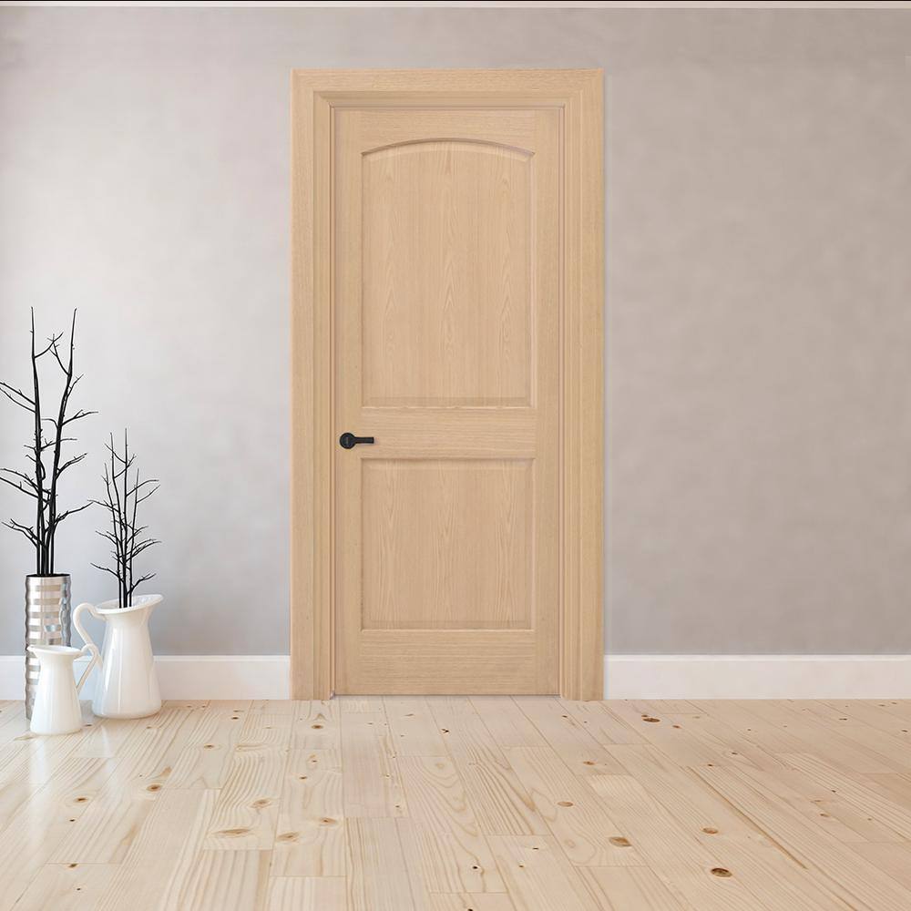 Steves & Sons 30 in. x 80 in. 2-Panel Round Top Right-Hand Unfinished Red Oak Wood Single Prehung Interior Door with Nickel Hinges
