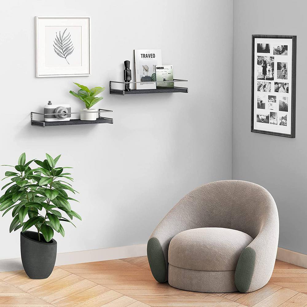 None 15.7 in. W x 6 in. D Black Wood Composite Decorative Wall Shelf, Set of 2