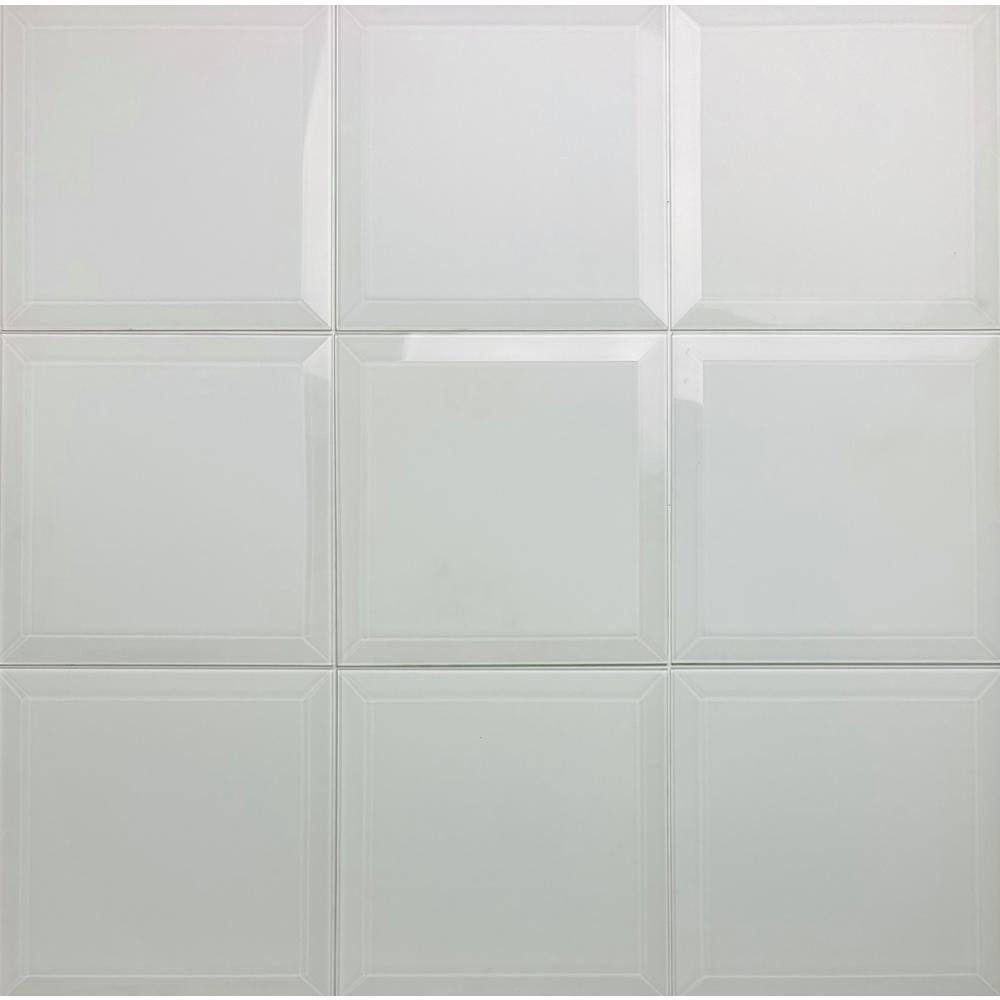 ABOLOS Frosted Elegance Beveled Square 8 in. x 8 in. Matte White Glass Backsplash Wall Tile (0.444 Sq. Ft./Piece)